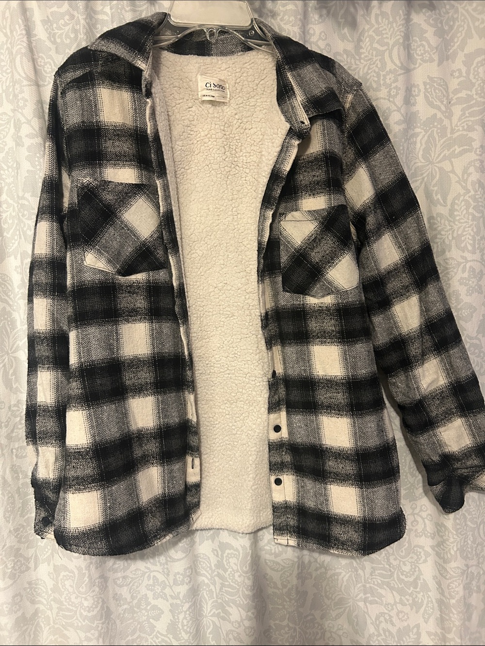 Ci Sono Black & White Plaid Sherpa-Lined Shacket